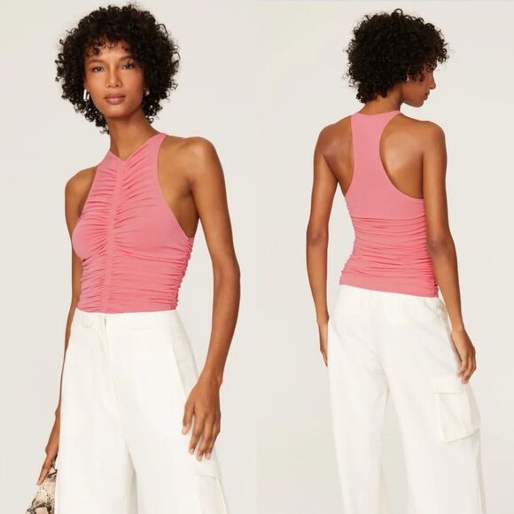 A.L.C. Adley Ruched Pink Coral Sleeveless Tank Size Medium Stretchy Summer - Picture 1 of 5